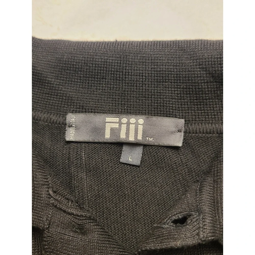 Fiii Men's Large Black Cotton Modal Knit Long Sleeve Polo Sweater‎ Made in Italy